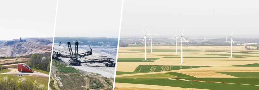 Three pictures in a photomontage: Landscapes in the Rhenish lignite mining area