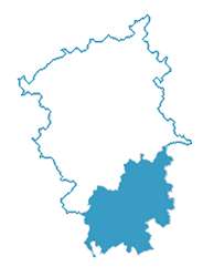 Karte Kreis Euskirchen. Blaue Umrisskarte. Weißer Hintergrund