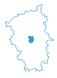 Umrisskarte der Stadt Düren. Blaue Karte. Weißer Hintergrund