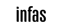 Logo: Schriftzug "Infas". Schwarze Schrift, weißer Hintergrund
